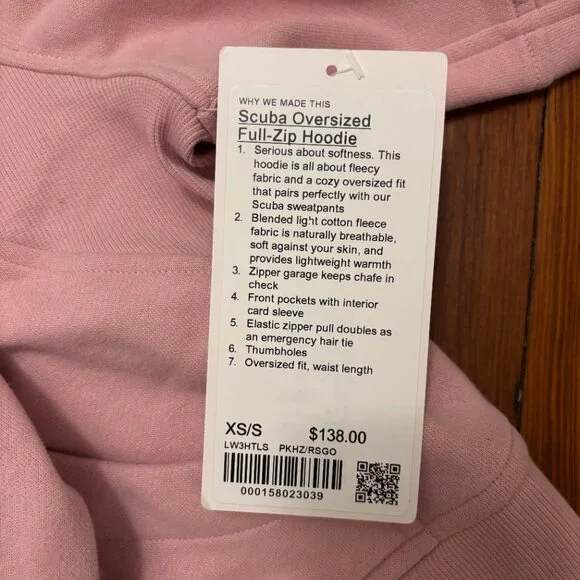 NWT lululemon Scuba Oversized Full-Zip Hoodie, Pink Haze/Rose Gold, Size XS/S - Picture 5 of 5